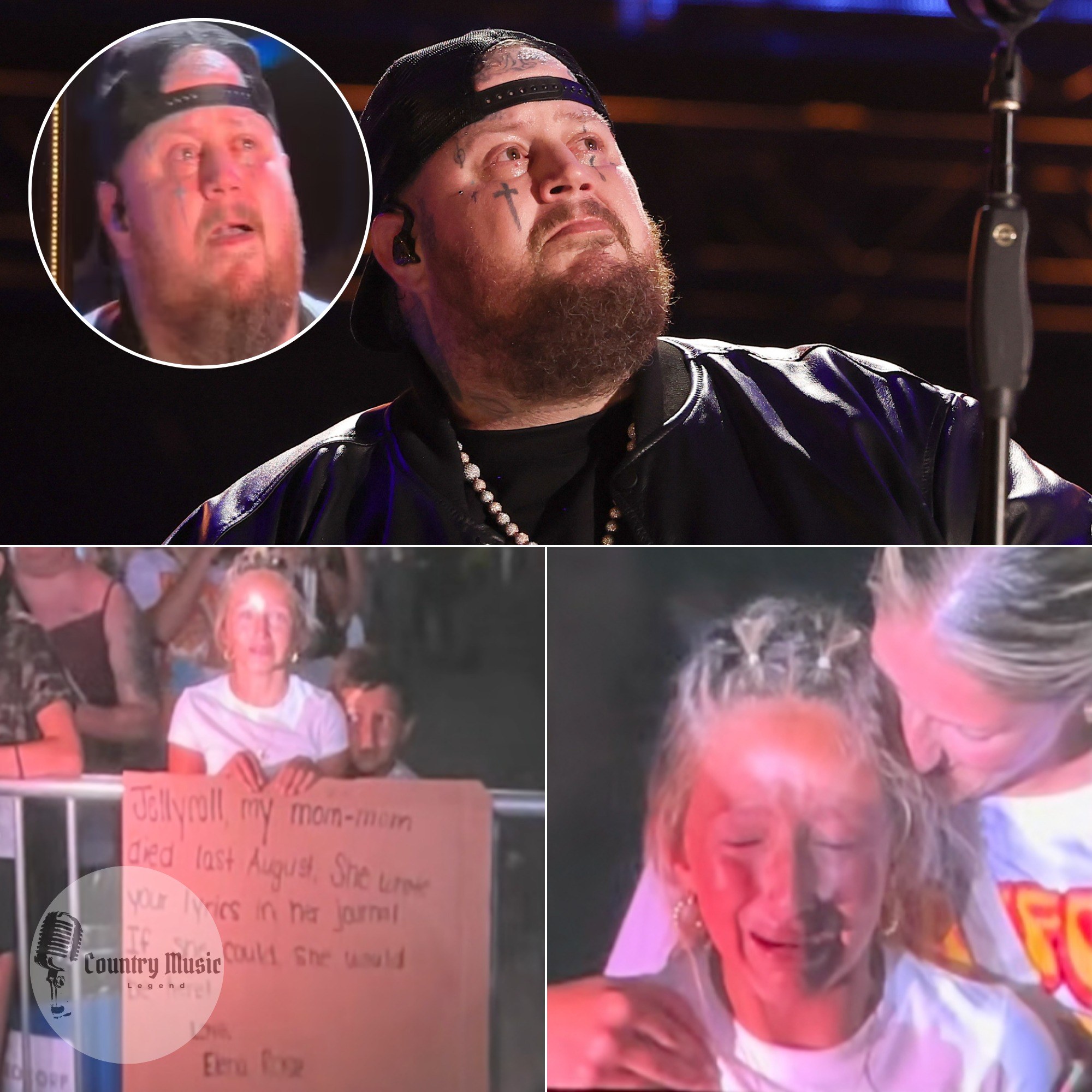 Jelly Roll stopped mid-performance and broke down in front of thousands; what this young girl held in her hands will destroy you